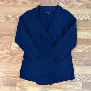Eileen‎ Fisher Silk Cotton Open Front Cardigan L Navy Draped Minimalist